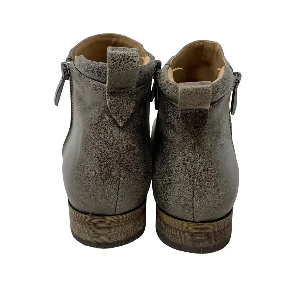 Franco Sarto Keegan Low Heeled Ankle Boots Womens Size 8.5 Leather Gray